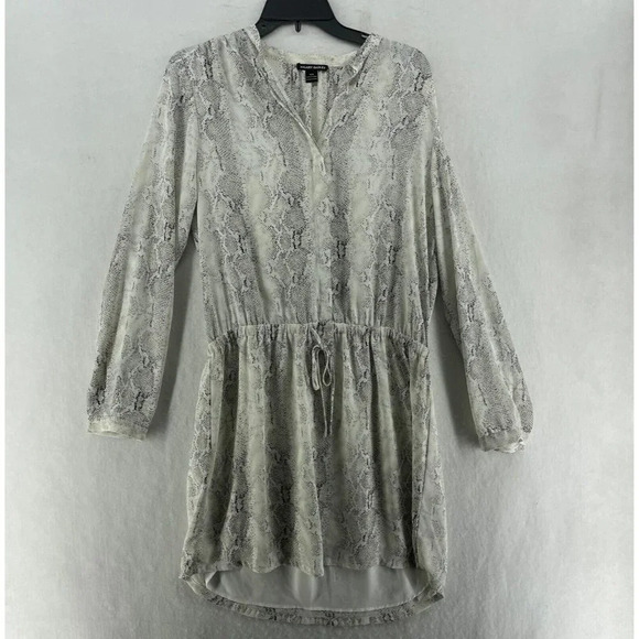 Hilary Radley Dress Womens Sz M White Snakeskin Print Button-Up Drawstring Waist - Picture 1 of 10